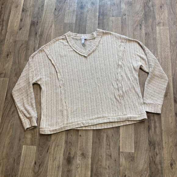 Grace + Karma Beige Knit V Neck Sweater Size XL - Picture 1 of 6